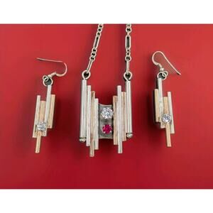 Rare Sterling Silver Modernist Brutalist JRC Taxco Mexico Necklace Earrings Set